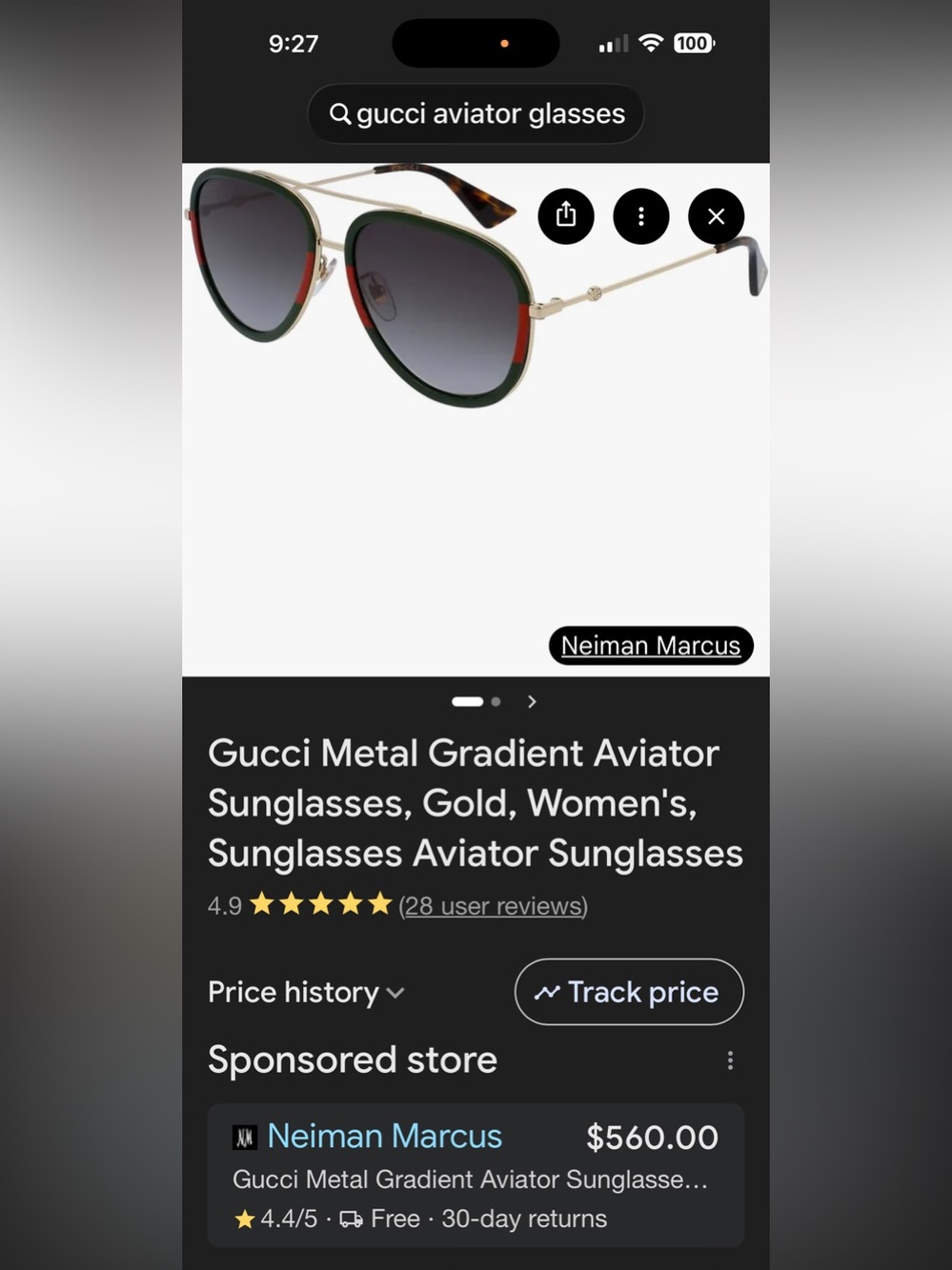 Gucci Gold Metal Aviator Sunglasses with Green and Red Trim - Picture 6 of 6